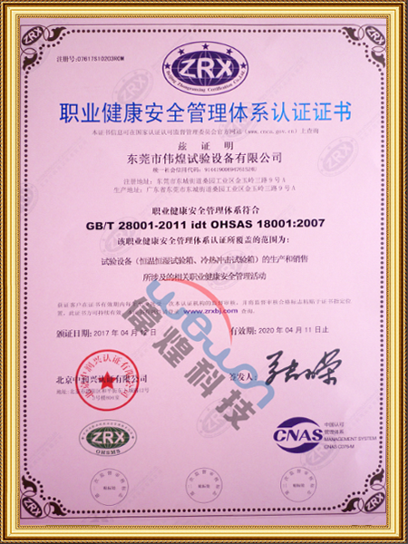 職業(yè)健康安全管理體系認(rèn)證證書(shū)2007（英文版）